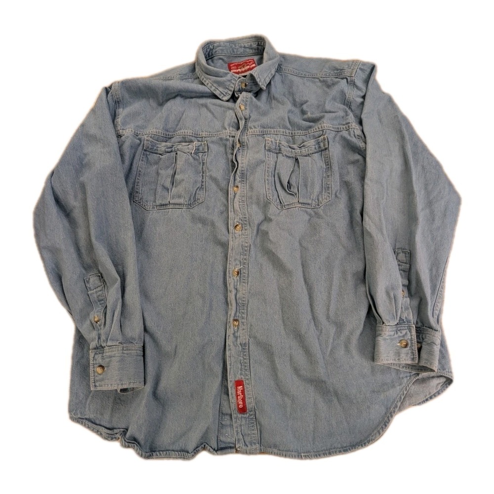 Vintage Marlboro Country Store Mens L Blue Denim Long Sleeve Button Up Shirt 90s